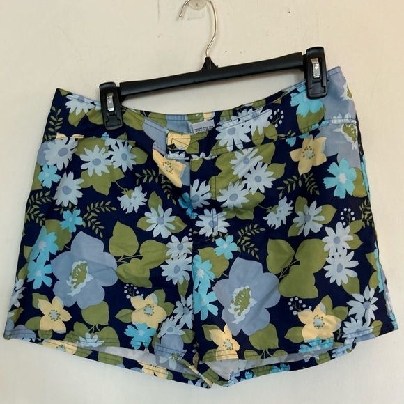 Old Navy Surf Shorts Floral Print Women's Size 12 Blue Green Yellow Flower - Picture 1 of 9